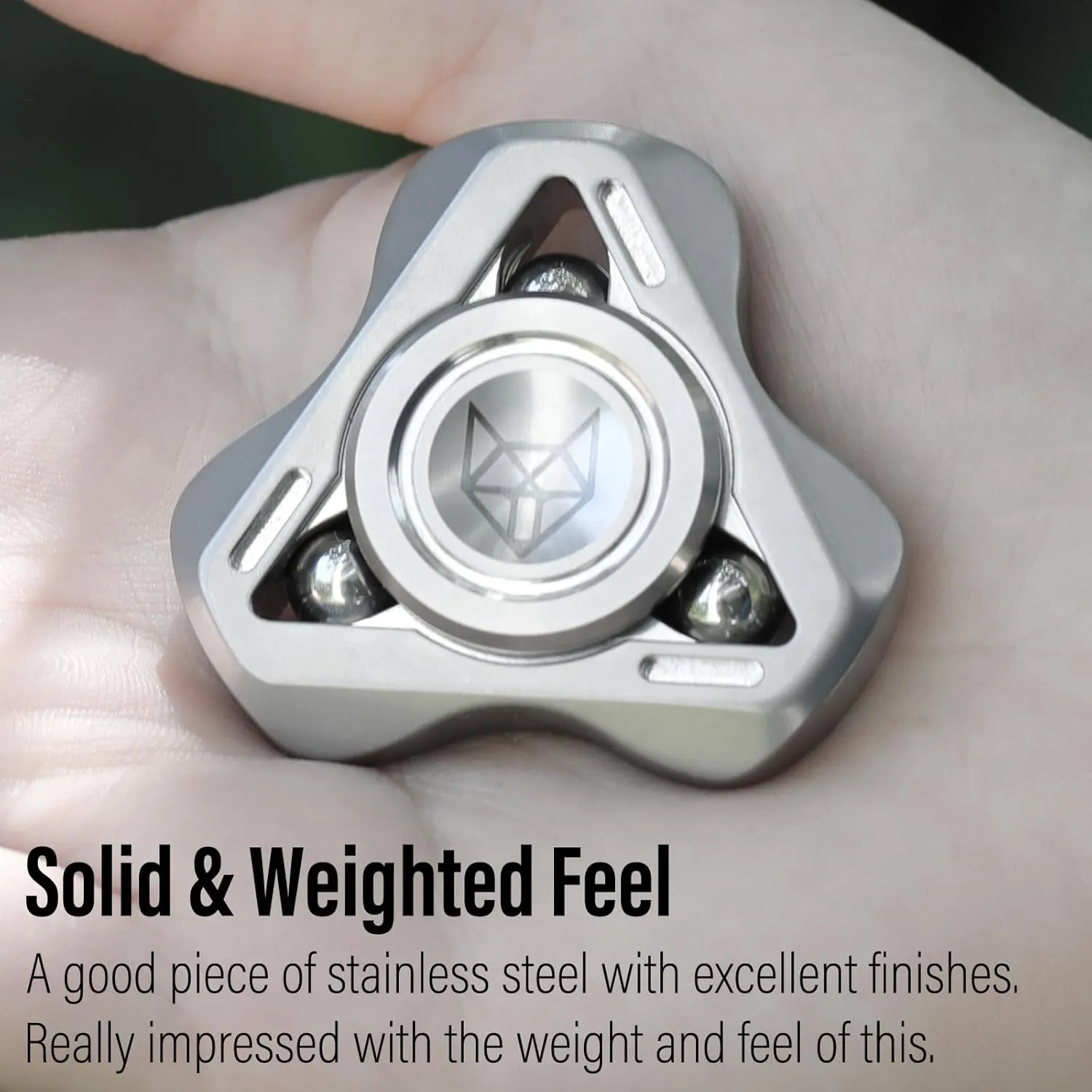 FREELOVE Upgraded Fox Metal Fidget Spinner for Adults, Steel/Glow Balls Clicking Noise, Mini Small Tiny Pocket Tri Finger Gyro, Long Spinning Premium Bearing Toy, Stainless Steel CNC, Stone Silver