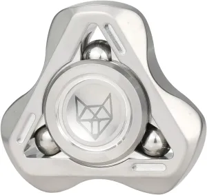 FREELOVE Upgraded Fox Metal Fidget Spinner for Adults, Steel/Glow Balls Clicking Noise, Mini Small Tiny Pocket Tri Finger Gyro, Long Spinning Premium Bearing Toy, Stainless Steel CNC, Stone Silver