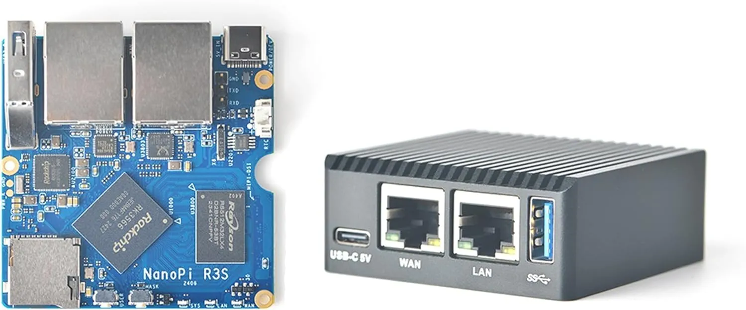 FriendlyElec NanoPi R3S Mini Router OpenWRT, 2GB LPDDR4X RAM 32GB eMMC, with Dual-Gbps Ethernet for Smart Home Office Gateway IoT NAS Applications, Support Debian Ubuntu OS (2 32GB with Metal Case)