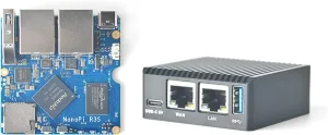 FriendlyElec NanoPi R3S Mini Router OpenWRT, 2GB LPDDR4X RAM 32GB eMMC, with Dual-Gbps Ethernet for Smart Home Office Gateway IoT NAS Applications, Support Debian Ubuntu OS (2 32GB with Metal Case)