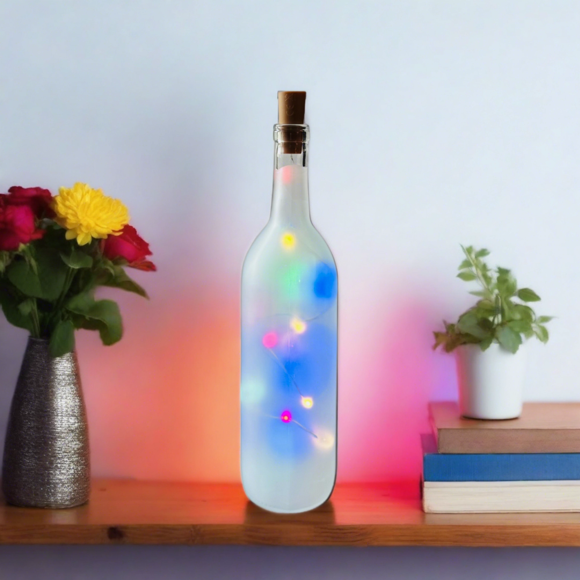 Frosted Wine Bottle with Colored Fairy String Lights, 750ml, Battery Operated Lights - DIY Projects and  Décor