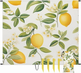 Fruit Lemon Beach Blanket, Sandproof Beach Mat, 68 x 59 Waterproof Quick Drying Sand Free Mat with 4 x Ground Spikes for Outdoor Travel Camping Hiking, Lemon Flower Leaves