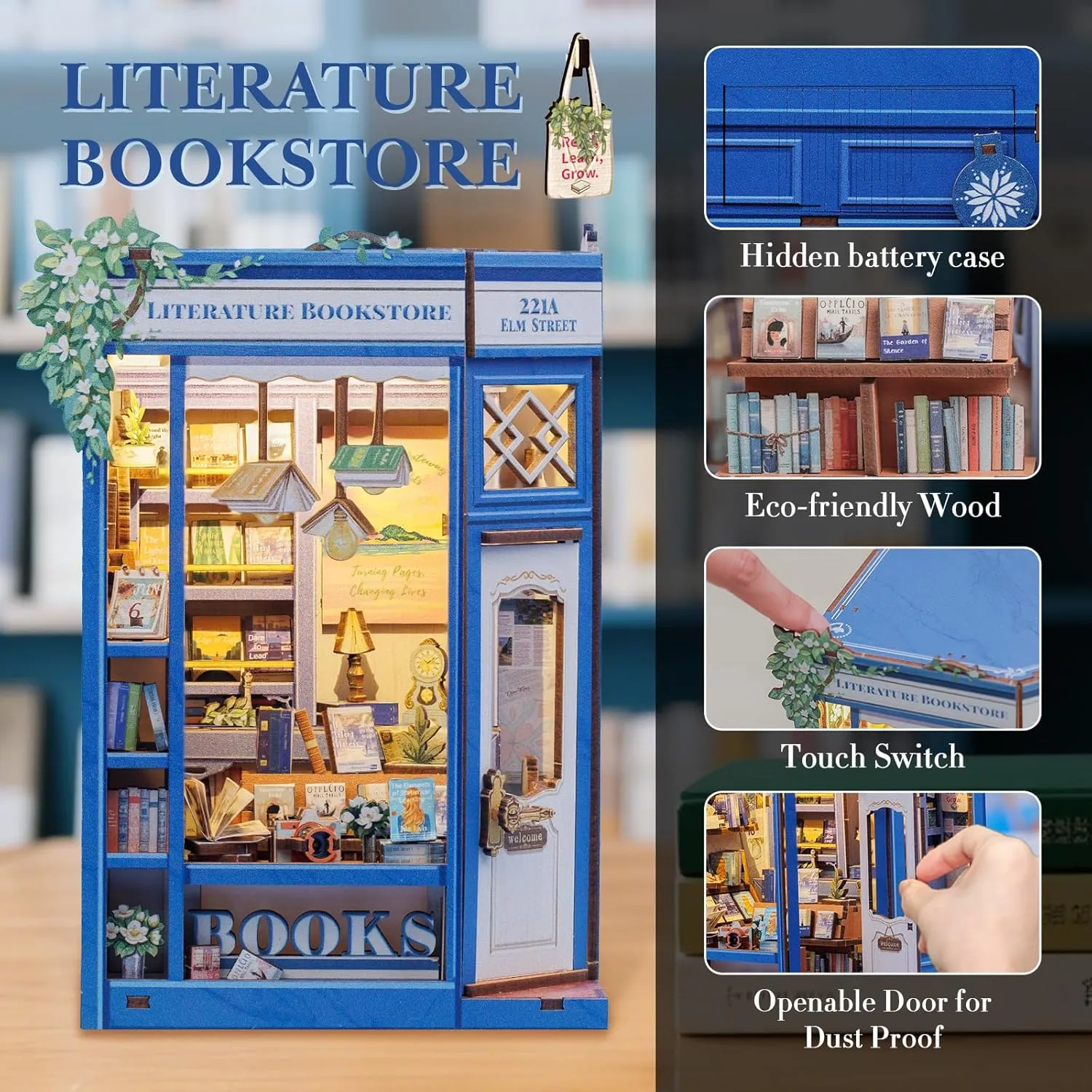 Fsolis Book Nook Kit - DIY Miniature Dollhouse Kit 3D Puzzles for Adults and Beginners Tiny House Mini Craft Bookshelf Nook Decor Gifts for Women Teenagers Book Lovers (Literature Bookstore)