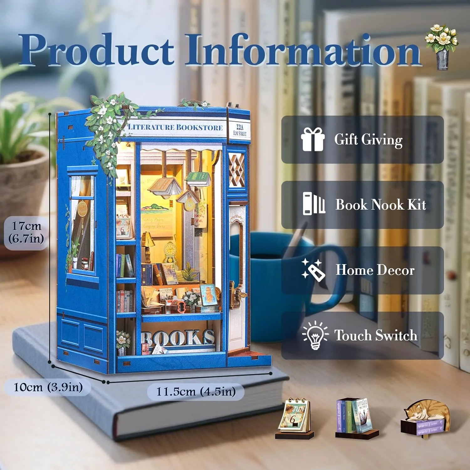 Fsolis Book Nook Kit - DIY Miniature Dollhouse Kit 3D Puzzles for Adults and Beginners Tiny House Mini Craft Bookshelf Nook Decor Gifts for Women Teenagers Book Lovers (Literature Bookstore)