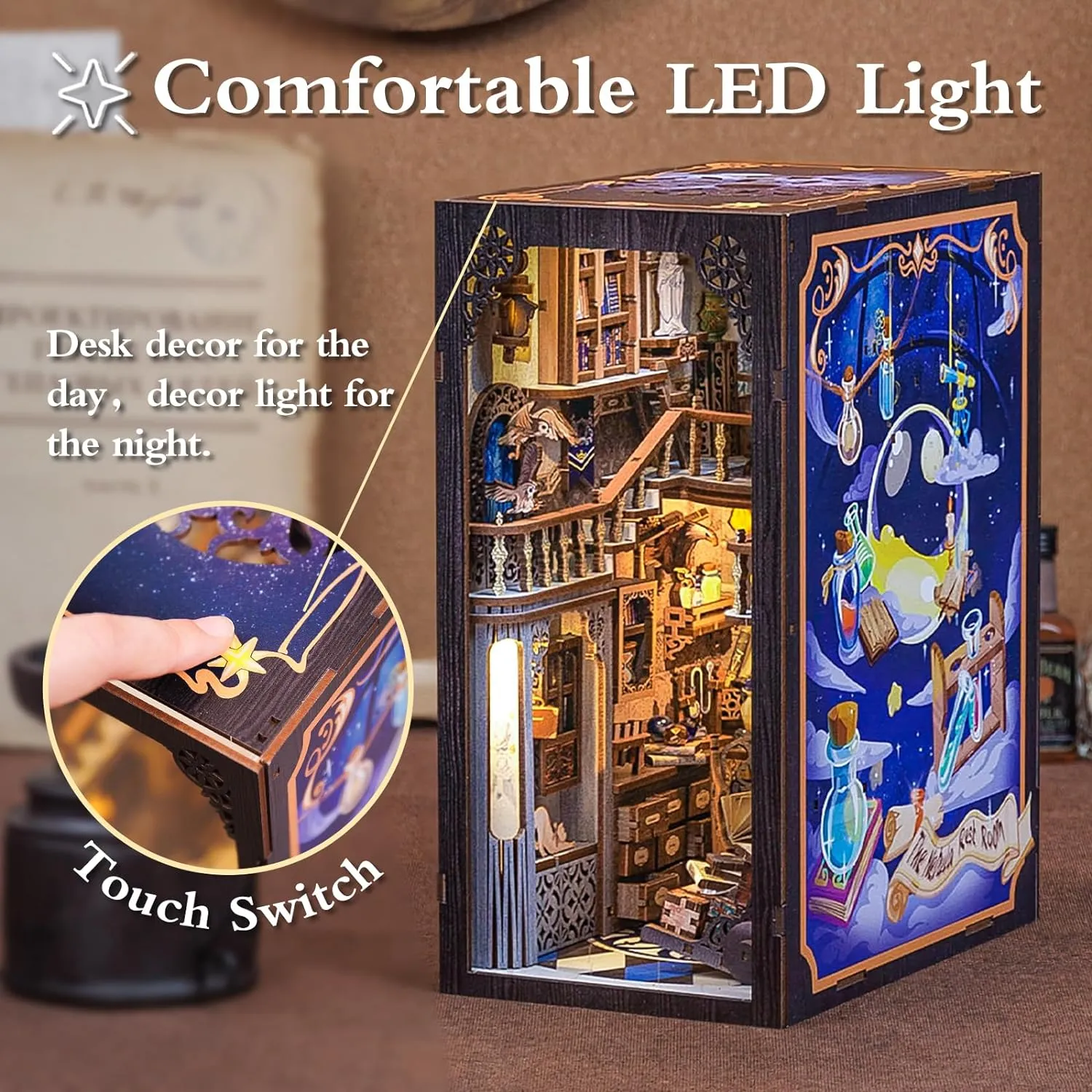 Fsolis Book Nook Kit, DIY Miniature Dollhouse Kit for Adults Bookshelf Nook Puzzle Tiny House Mini Craft Book Decor Gifts for Women Teens and 3D Puzzle Lovers(Nebula Common Room)