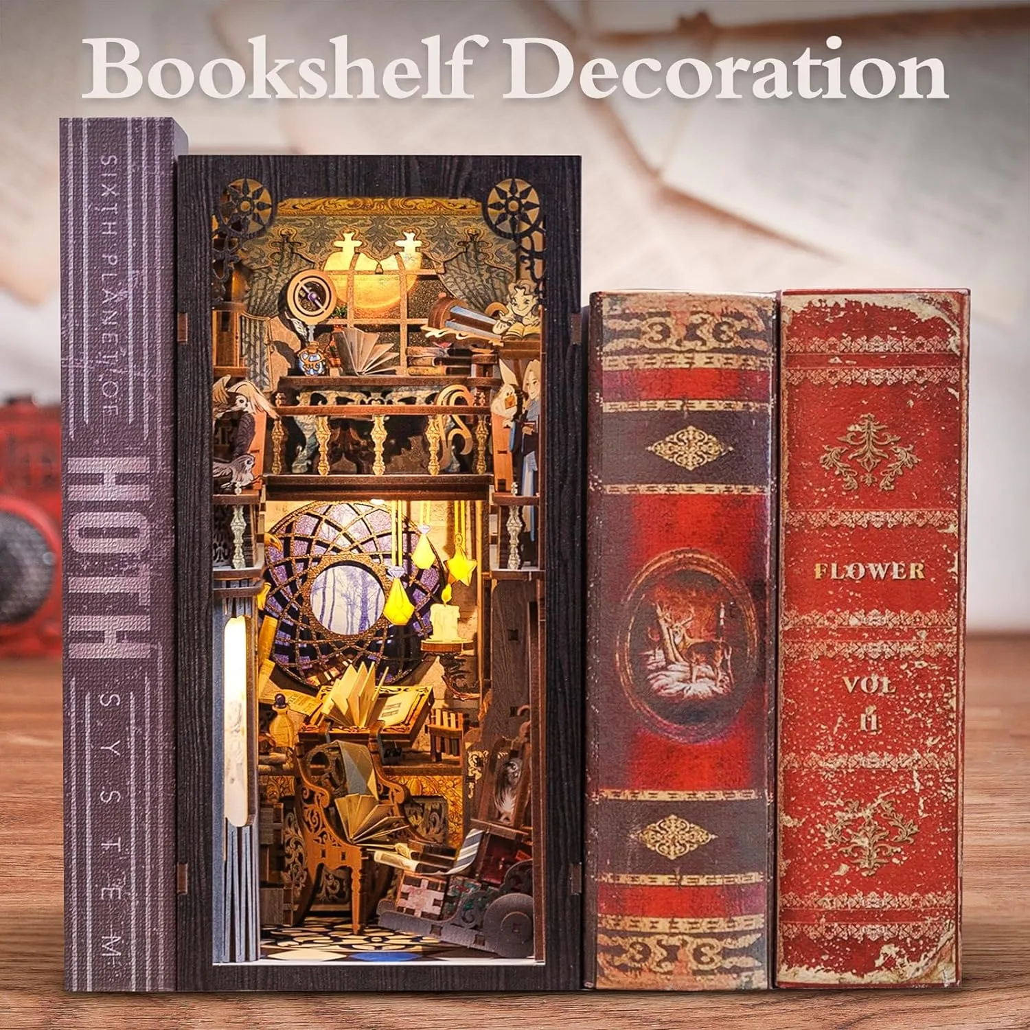 Fsolis Book Nook Kit, DIY Miniature Dollhouse Kit for Adults Bookshelf Nook Puzzle Tiny House Mini Craft Book Decor Gifts for Women Teens and 3D Puzzle Lovers(Nebula Common Room)
