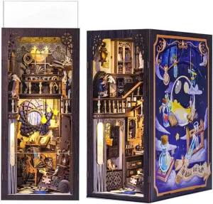 Fsolis Book Nook Kit, DIY Miniature Dollhouse Kit for Adults Bookshelf Nook Puzzle Tiny House Mini Craft Book Decor Gifts for Women Teens and 3D Puzzle Lovers(Nebula Common Room)
