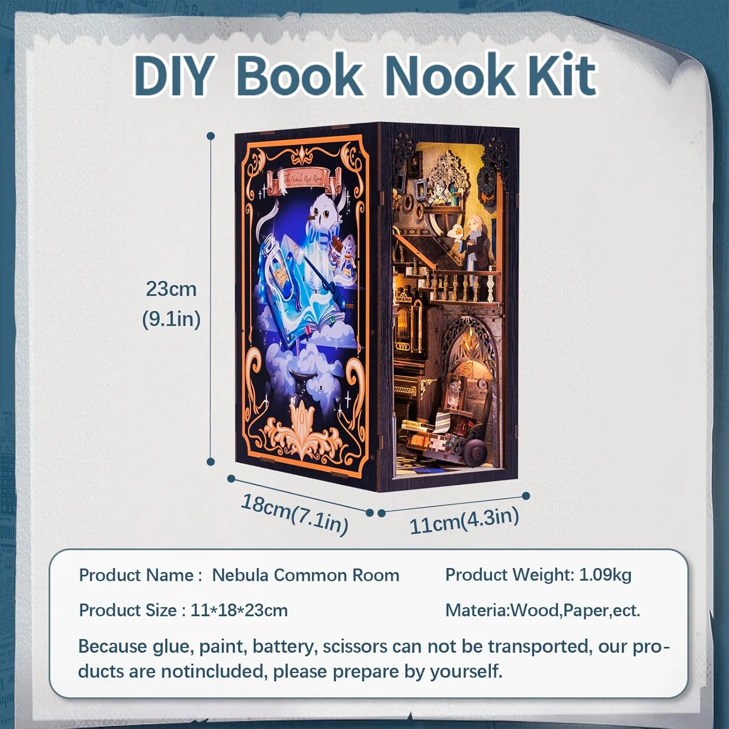 Fsolis Book Nook Kit, DIY Miniature Dollhouse Kit for Adults Bookshelf Nook Puzzle Tiny House Mini Craft Book Decor Gifts for Women Teens and 3D Puzzle Lovers(Nebula Common Room)