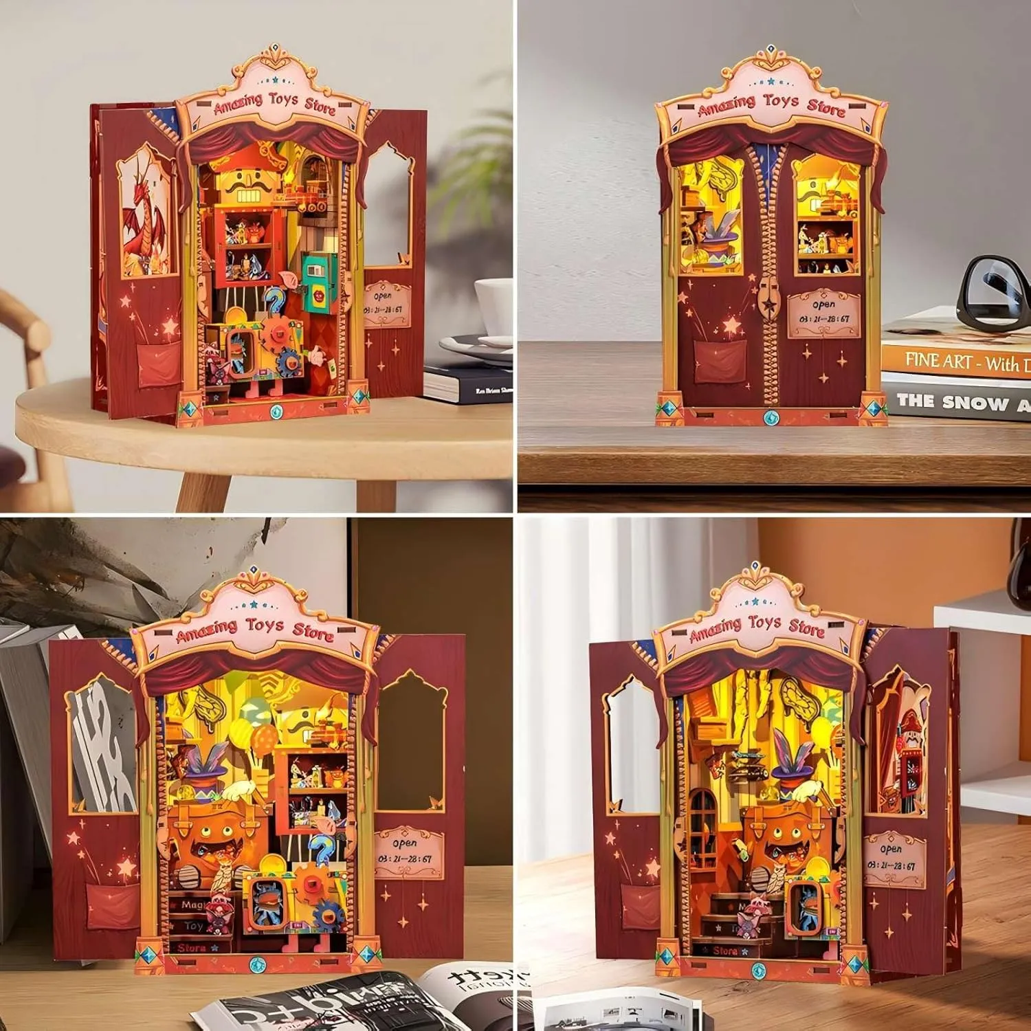 Fsolis Book Nook Kits, DIY Miniature House Kit 3D Puzzles for Adults Bookshelf Nook Kit Tiny House Mini Craft Gifts for Women Teenagers and Craft Lovers (Amazing Toys Store)