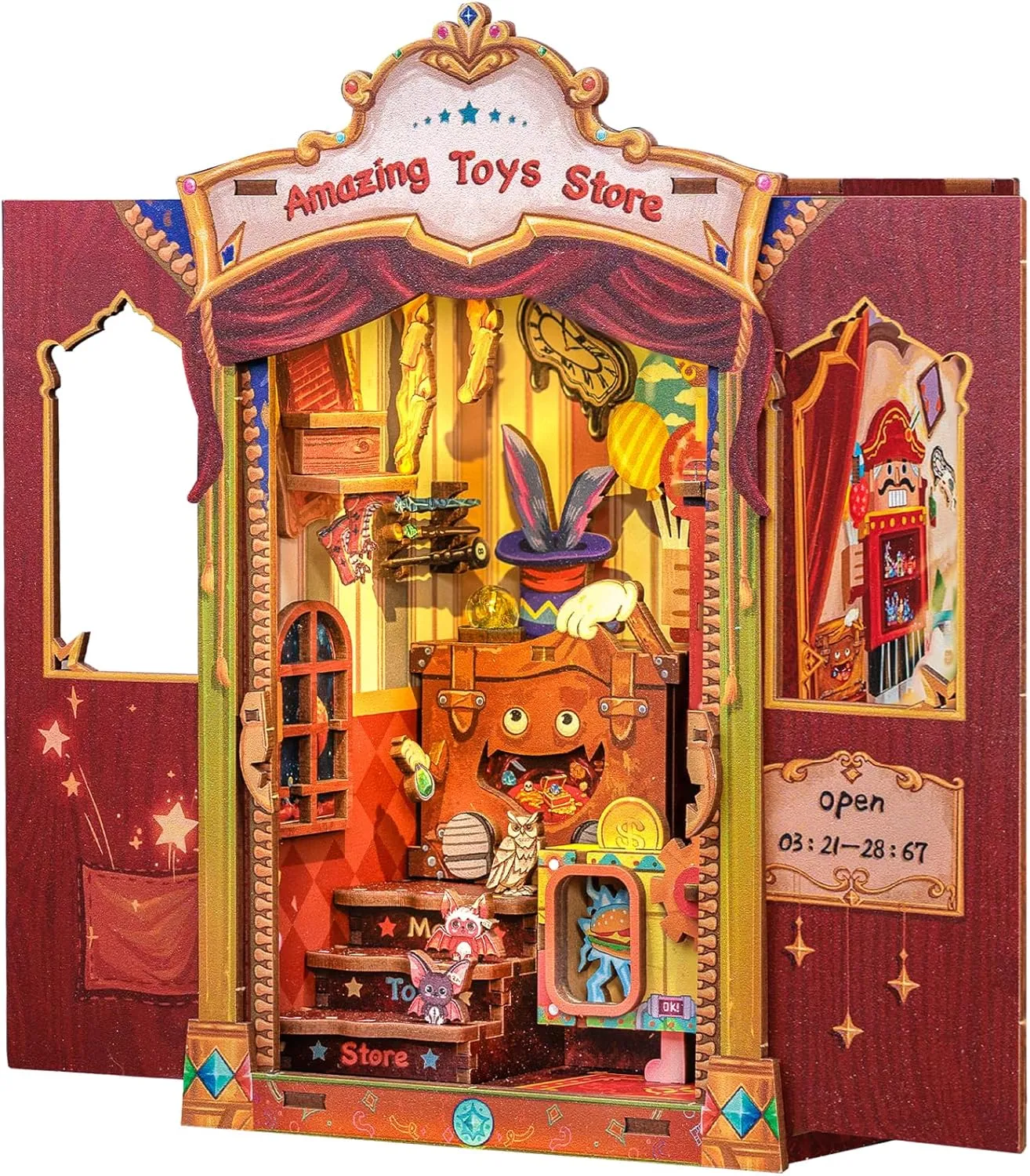 Fsolis Book Nook Kits, DIY Miniature House Kit 3D Puzzles for Adults Bookshelf Nook Kit Tiny House Mini Craft Gifts for Women Teenagers and Craft Lovers (Amazing Toys Store)