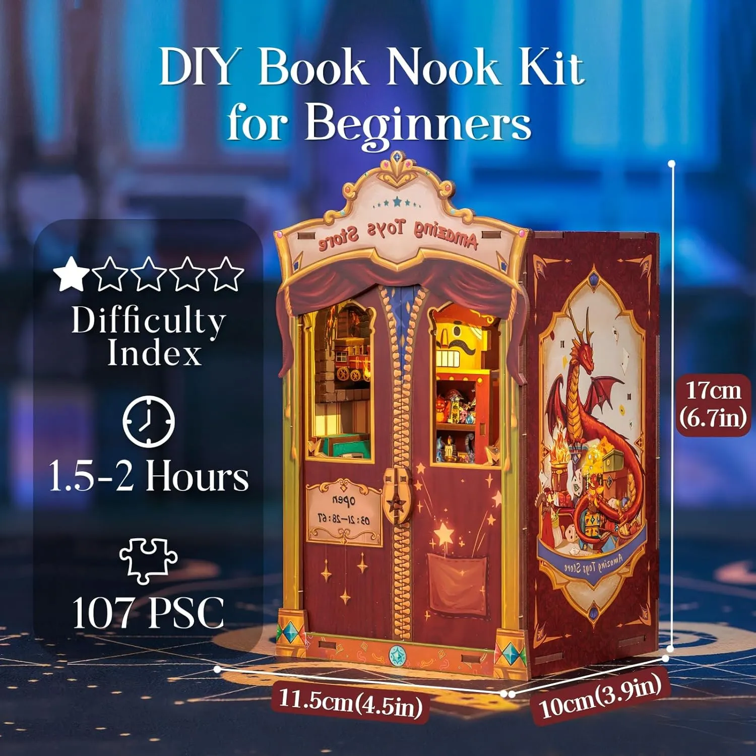 Fsolis Book Nook Kits, DIY Miniature House Kit 3D Puzzles for Adults Bookshelf Nook Kit Tiny House Mini Craft Gifts for Women Teenagers and Craft Lovers (Amazing Toys Store)