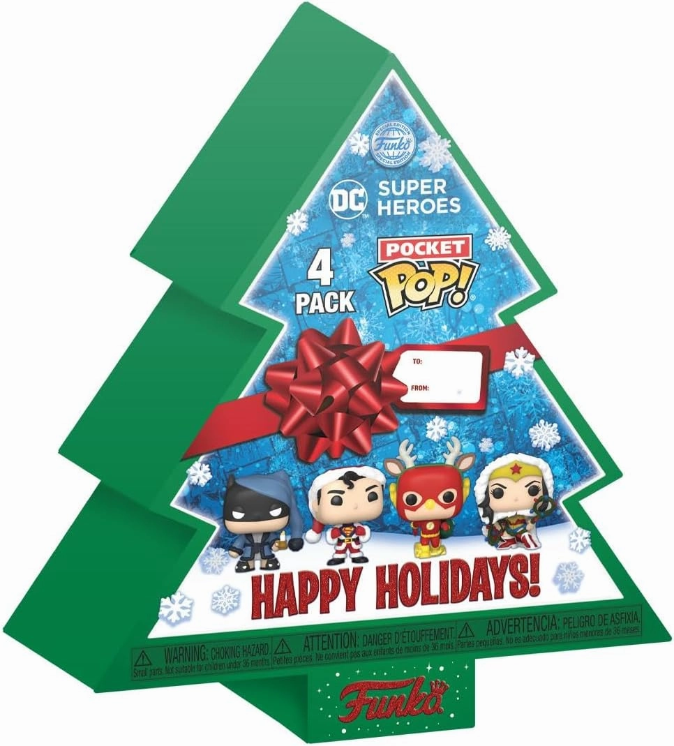 Funko Pocket POP! DC Holiday - Superman - Tree Holiday Box 4 Pieces - DC Comics - Keychain Novelty Keyring - Collectable Mini Figure - Stocking Filler - Gift Idea - Official Merchandise
