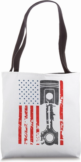 Funny Piston Gift Cool Muscle American Flag Car Enthusiast Tote Bag