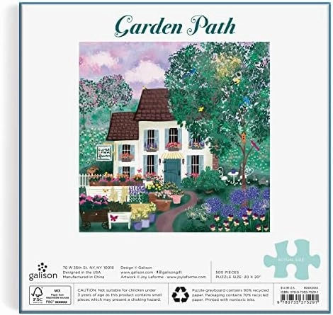 Galison Garden Path – 500 Piece Puzzle Fun and Challenging Activity with Bright and Bold Artwork of Country Cottage and Plant Path for Adults and Families