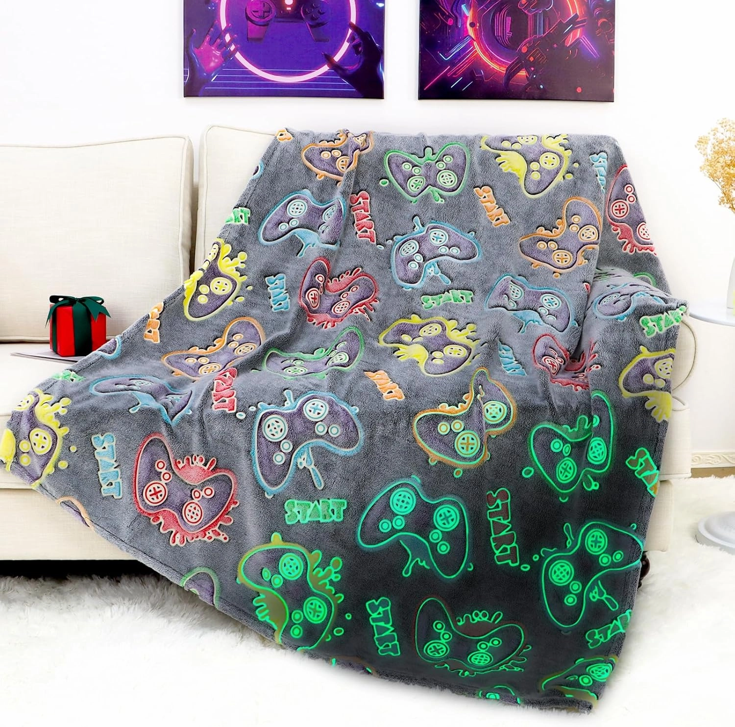 Gamer Gifts Toys for Teen Boys Girls - Glow in The Dark Blanket 2 4 6 8 10 12 13 Year Old Boy Gifts Gaming Controller for Kids Son Boyfriend Men Birthday Christmas 50"x60"