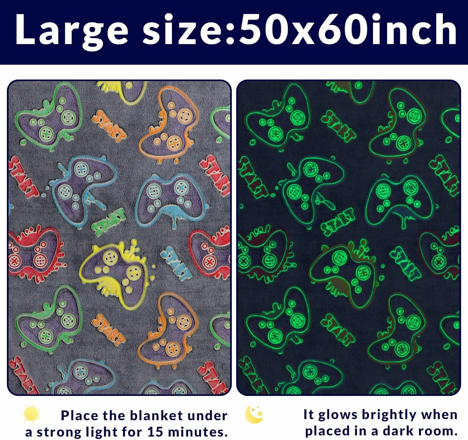 Gamer Gifts Toys for Teen Boys Girls - Glow in The Dark Blanket 2 4 6 8 10 12 13 Year Old Boy Gifts Gaming Controller for Kids Son Boyfriend Men Birthday Christmas 50"x60"