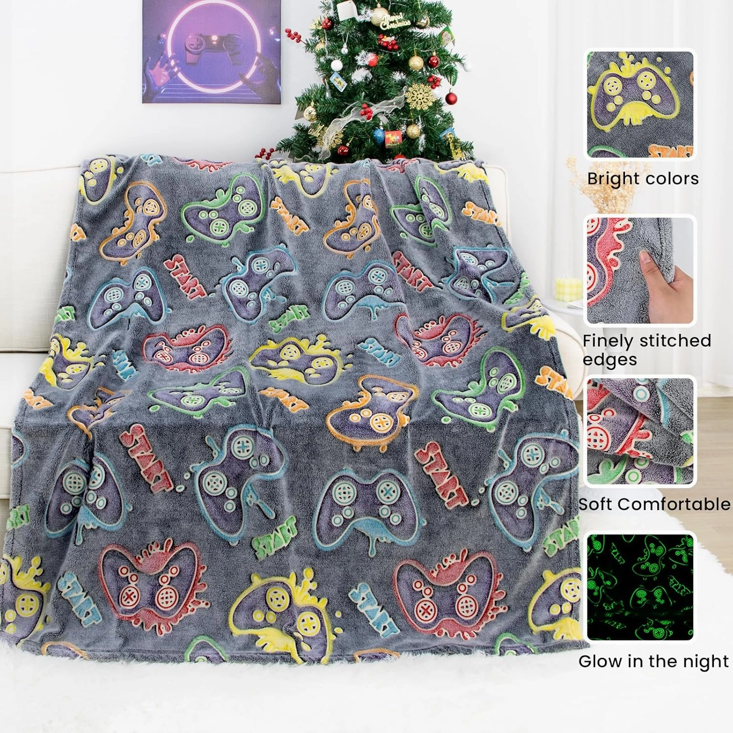 Gamer Gifts Toys for Teen Boys Girls - Glow in The Dark Blanket 2 4 6 8 10 12 13 Year Old Boy Gifts Gaming Controller for Kids Son Boyfriend Men Birthday Christmas 50"x60"