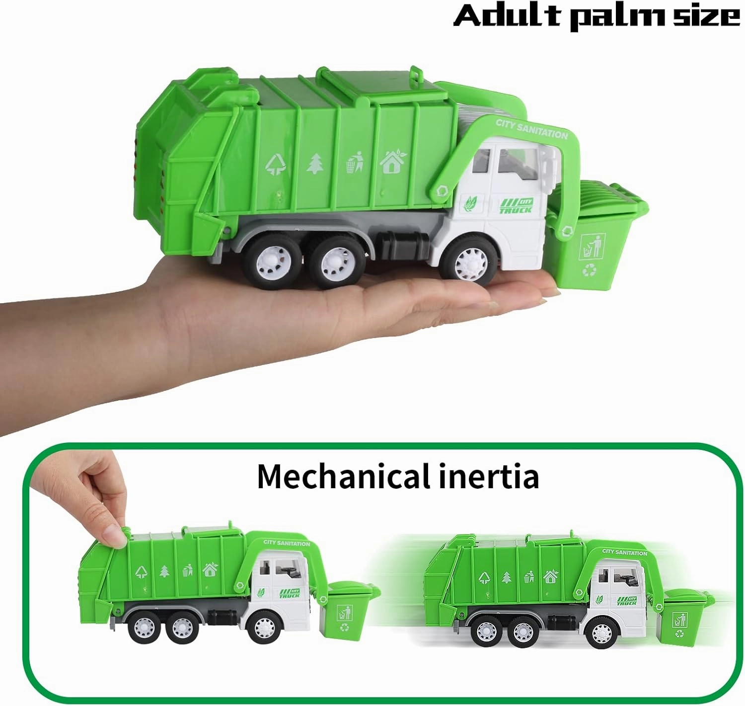 Garbage Truck Toy, 3 Pack Friction Powered Waste Management Garbage Truck Game with Front Load Dumpster, Back Dump Garbage,4 Trash Bins with 108 pcs Trash Cards, Gift for 3  Years Old Kids