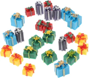 Garneck 4sets 25pcs Boxes Mini Present Boxes Ornaments for Doll House Xmas Decorations Adorable Resin Christmas Scene Models for Festive Atmosphere and Photography 25pcs*4