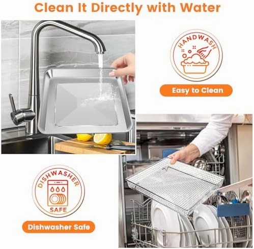GCQ Air Fryer Basket Tray for Cuisinart TOA-60 TOA-65 TOA-70 Toaster Air Fryer Convection Oven, 12.4 * 11'' Mesh Air Fryer Steel Basket Wire Rack Accessories Parts, Dishwasher Safe