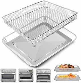 GCQ Air Fryer Basket Tray for Cuisinart TOA-60 TOA-65 TOA-70 Toaster Air Fryer Convection Oven, 12.4 * 11'' Mesh Air Fryer Steel Basket Wire Rack Accessories Parts, Dishwasher Safe