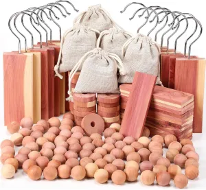 Geetery 150 Pcs Cedar Blocks for Clothes Storage Ceder Balls and Chips Cedar Hang Ups Cedar Rings Cedar Sachets Wood Balls for Drawer Closet Freshener Gift