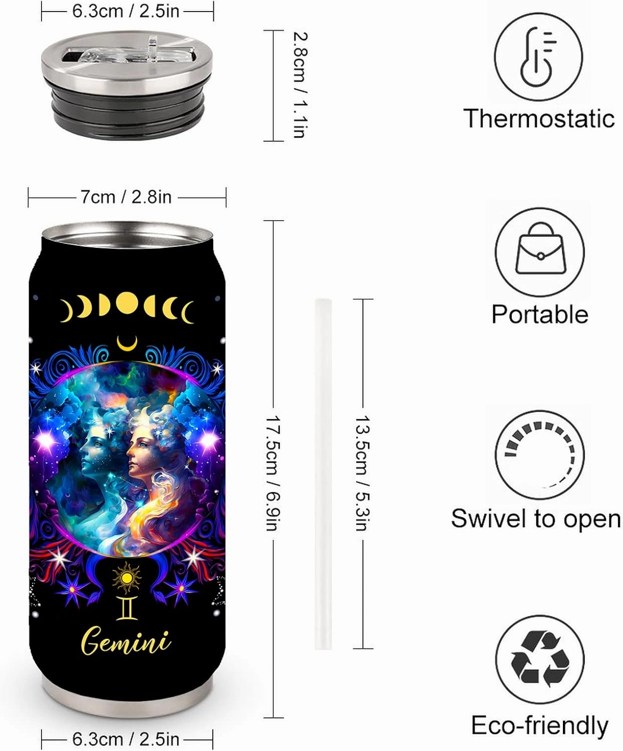 Gemini Constellation Tumbler Zodiac Stainless Steel Tumbler Men Women Astrology Fans Birthday Gifts Zodiac Tumbler With Straw Lid Coffee Mugs Car Cup - 17 Oz