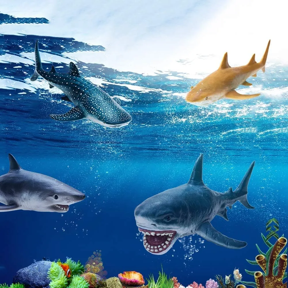 Gemini&Genius Whale Shark Hammerhead Shark Toys for Kids, Sea Animal Action Figures Ocean Model Toy Set for Kids Play or Display, Gift, Educational, Role Play, Swim, Bath and Collection for Kids