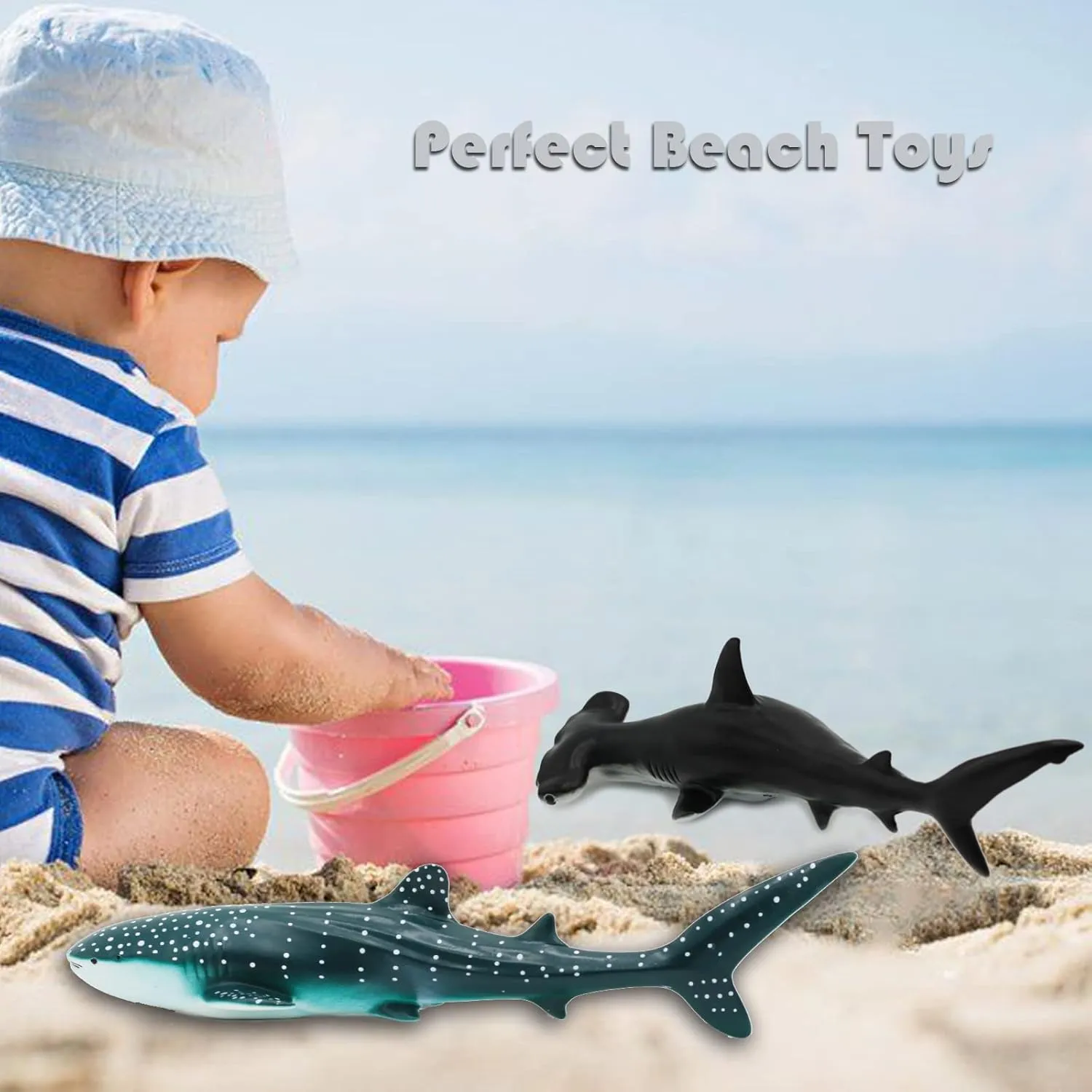 Gemini&Genius Whale Shark Hammerhead Shark Toys for Kids, Sea Animal Action Figures Ocean Model Toy Set for Kids Play or Display, Gift, Educational, Role Play, Swim, Bath and Collection for Kids