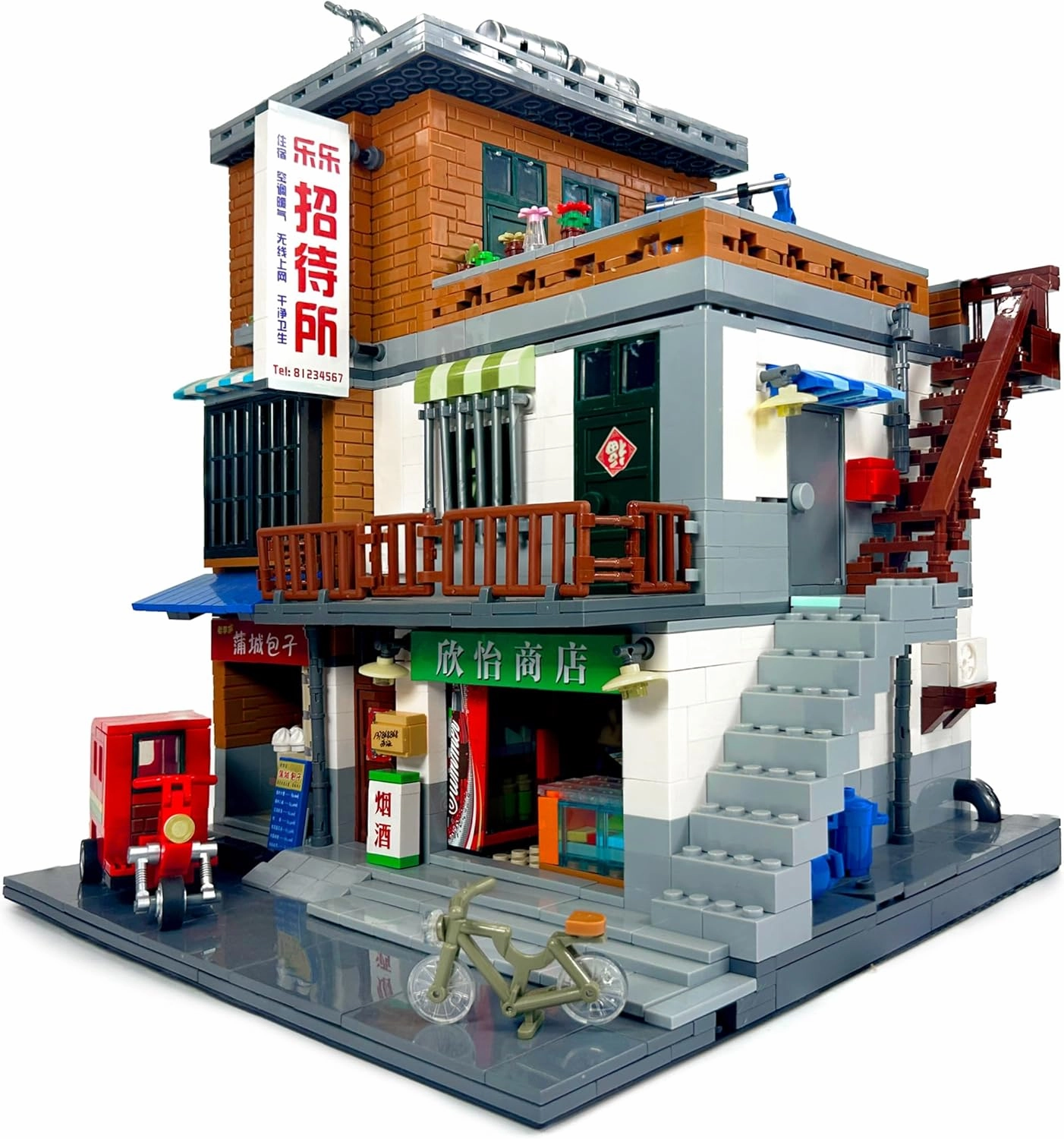 General Jim's Urban Village City Series – 3-Story Modular Chinese Street View Block Set, 2706-Piece Architectural Model with Detailed Shops, Living Area & Rooftop – Compatible with Major Brick Brands