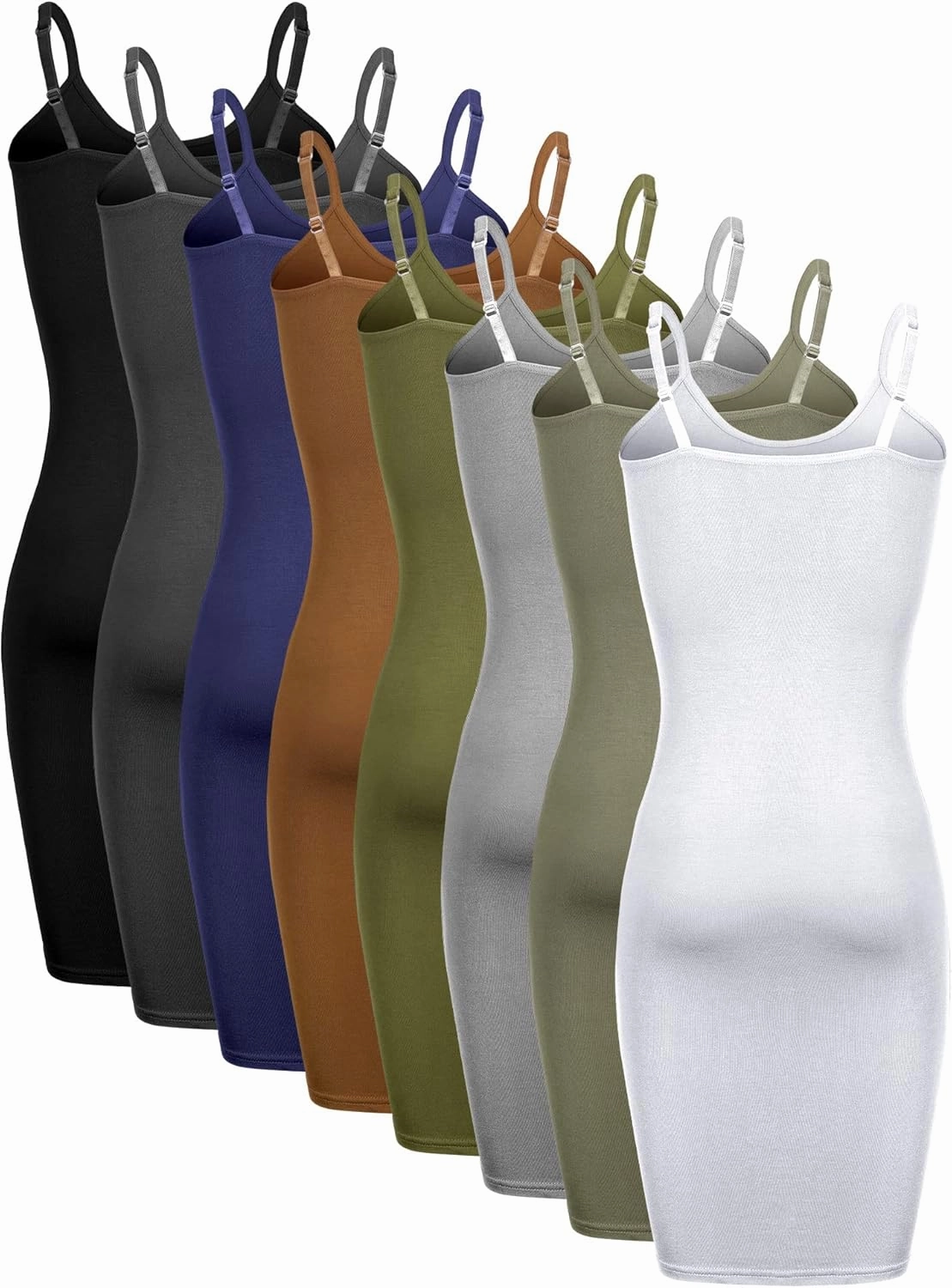 Geyoga 8 Pcs Full Slip for Women Under Dress Mini Adjustable Spaghetti Strap Cami Shapewear Undergarment