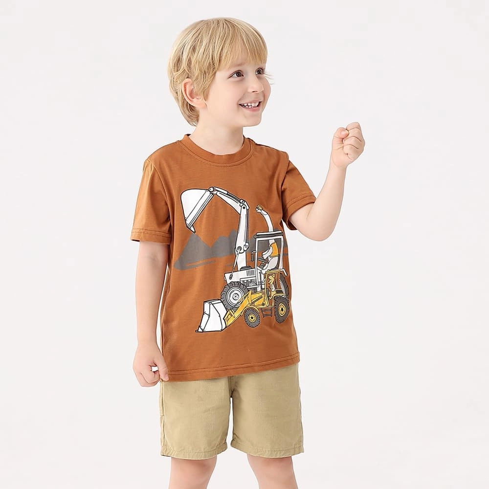 GFQLONG Toddlers Baby Boys Pack of 3 Cotton Short Sleeve Shirts Clothes Dinosaur Graphic T-Shirt Outfit
