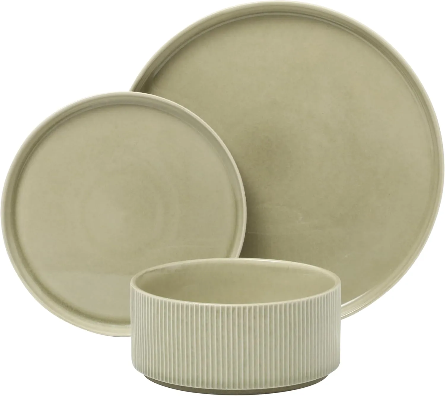 Gibson Elite Solana Coast 12 Piece Stoneware Reactive Glaze (Service for 4) Ceramic Plates and Bowls Modern Shape Embossed Dinnerware Set - Green
