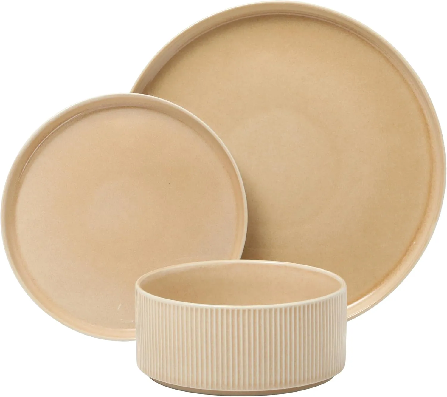 Gibson Elite Solana Coast 12 Piece Stoneware Reactive Glaze (Service for 4) Ceramic Plates and Bowls Modern Shape Embossed Dinnerware Set - Terracotta Orange