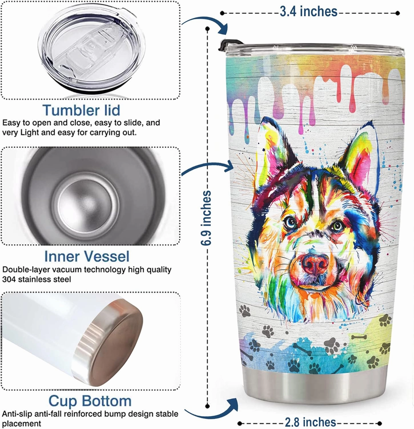 Gift for Husky Lovers – 20oz Stainless Steel Tumbler Cup Mug, Funny and Unique Gift for Husky Dog Owners, Perfect for Mothers Day, Fathers Day, Birthday, and Anniversary Celebrations