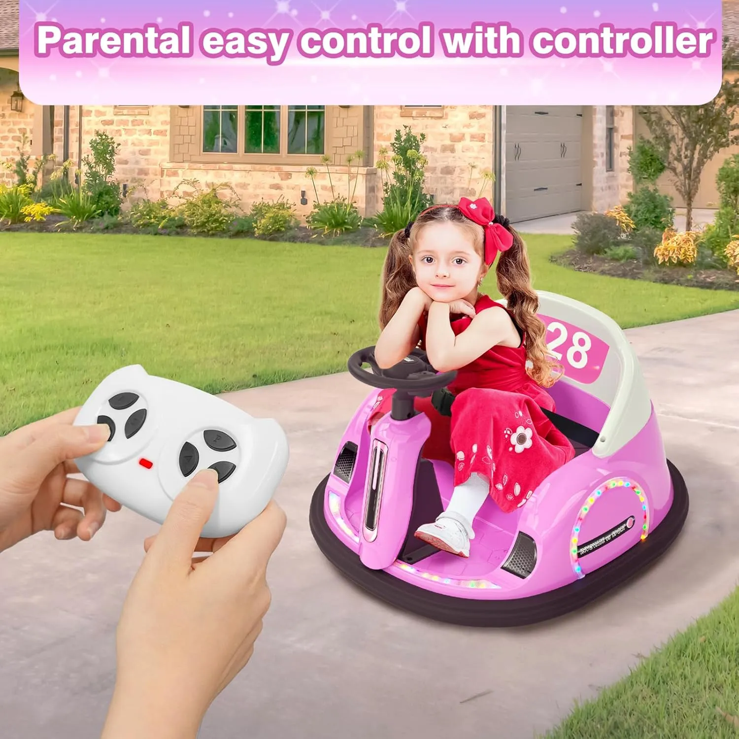 Glaf 12V Baby Bumper Car Electric Ride On Bumper Car for Kids with Remote Control, 360° Spin, LED Lights & MP3, Toddlers Bumping Toy Car Gifts for Girls/Boys 1.5  Years (Pink)