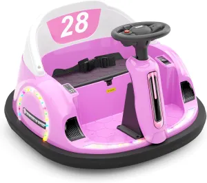 Glaf 12V Baby Bumper Car Electric Ride On Bumper Car for Kids with Remote Control, 360° Spin, LED Lights & MP3, Toddlers Bumping Toy Car Gifts for Girls/Boys 1.5  Years (Pink)