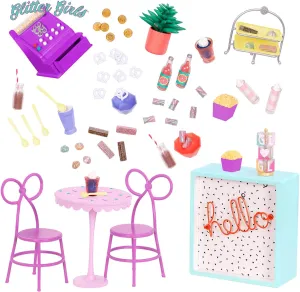 Glitter Girls – Shop Terrace Playset With 60  Pieces – Patio Furniture Set – Table & Chairs For GG Sweet Shop – Play Food & Cash Register – 3 Years   – GG Sweet Shop Terrace Set