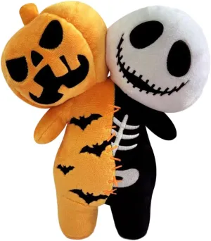 Glow-in-The-Dark Halloween Plush Toy – Reversible Pumpkin & Skeleton Dual Head Pillow 9.8" Ultra-Soft Cuddle Buddy Noctilucent Bones for Halloween Decor, Gifts & Movie Nights