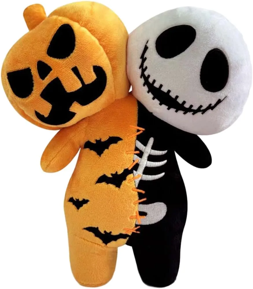 Glow-in-The-Dark Halloween Plush Toy – Reversible Pumpkin & Skeleton Dual Head Pillow 9.8" Ultra-Soft Cuddle Buddy Noctilucent Bones for Halloween Decor, Gifts & Movie Nights