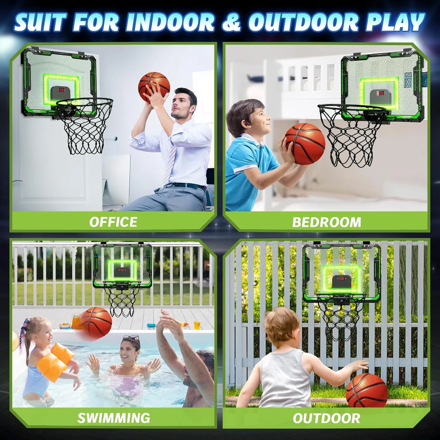 GMAOPHY Mini Basketball Hoop with Electronic Scoreboard Over The Door, Basketball Hoop Indoor for 5 6 7 8 9 10  Year Old Boys Kids, Birthday Gift Sport Toys