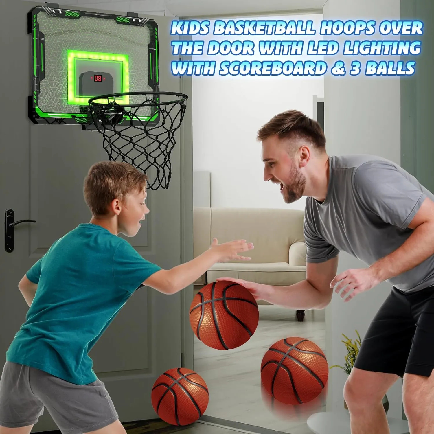 GMAOPHY Mini Basketball Hoop with Electronic Scoreboard Over The Door, Basketball Hoop Indoor for 5 6 7 8 9 10  Year Old Boys Kids, Birthday Gift Sport Toys