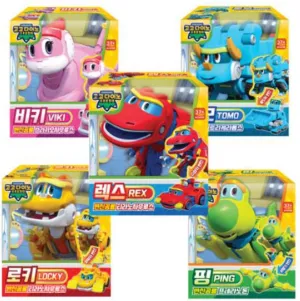 GOGO DINO Gift Set - 5 Mini Transforming Dinosaur Robots (REX, TOMO, VIKI, PING, LOCKY) - Car, Airplane, Submarine Modes