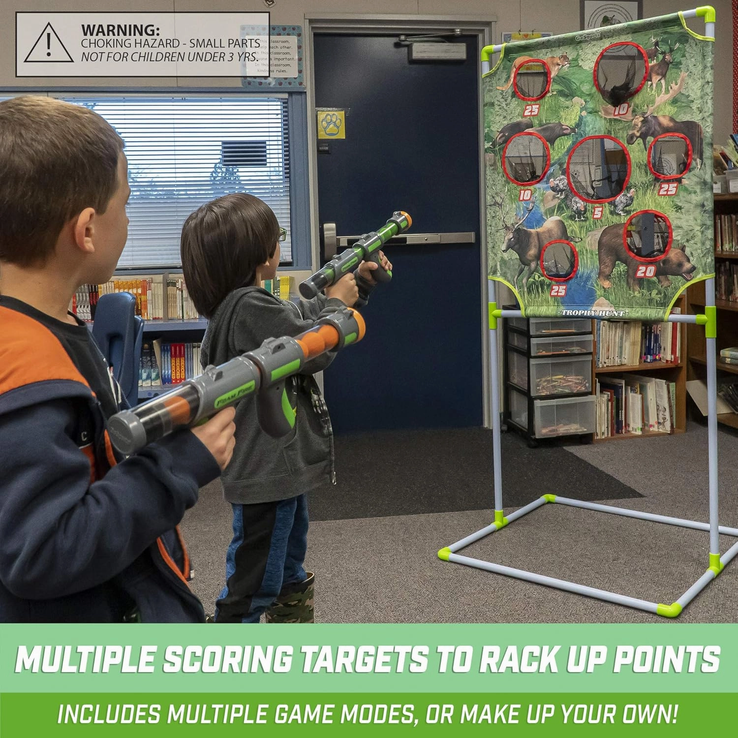 GoSports Foam Fire Games - Alien Invaders, Trophy Hunt, or Door Hang Battle Strike and Capture The Cash Targets - Include 2 Toy Blasters for Kids and Foam Ball Projectiles