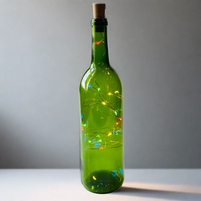 Green Wine Bottle with Colored Fairy String Lights, 750ml, Battery Operated Lights - DIY Projects and  Décor