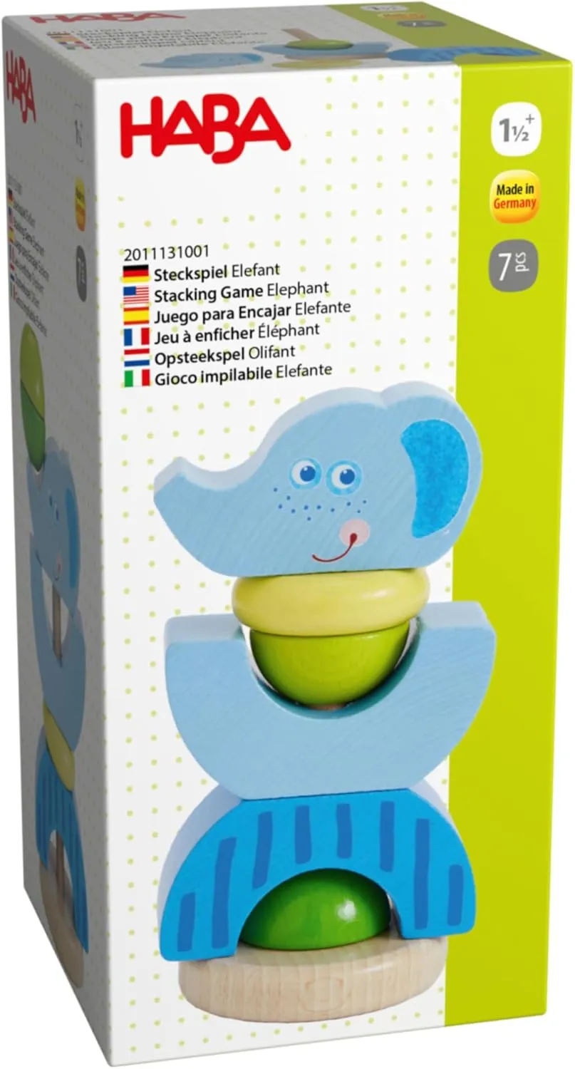 HABA Elephant Construction Toy – Animal Shaped Stacking Motor Skills Toy – Wooden Toy for Babies and Toddlers – Made in Germany – From 18 Months – 2011131001
