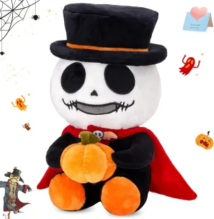 Halloween Skull Plush Doll, 12" Cute Skeleton Stuffed Animal With Red Cape Holding Pumpkin, Plushies Toy Home Decor Decoration Gift for Kids
