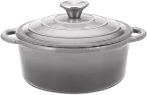 Hamilton Beach Enameled Cast Iron Dutch Oven - Gray (3-Quart) | Cream Enamel Coating Pot with Lid | Even Heat Distribution | Easy Grip Handles & Multipurpose
