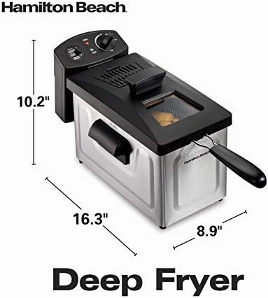 Hamilton Beach Professional Style Electric Deep Fryer with Basket and Lid, 3 Liters / 8 Cups, Temperature Control, Includes Frying Basket with Hooks, 1500 Watts, Stainless Steel (35032)
