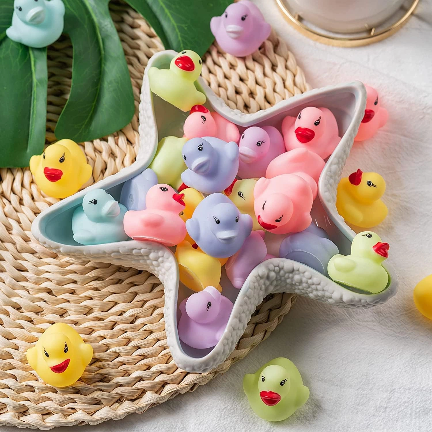 Haooryx Macaron Miniature Rubber Duckies - 60Pcs Colorful Mini Pastel Float Ducky Pool Toy Novelty Squeeze Smile Ducks Kids' Birthday Multi-Item Party Favor Packs School Rewards Game Prizes Bath Toys